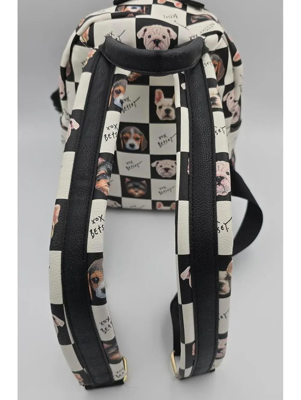 Betsey Johnson Dog Mini Backpack Black White Puppy Print Pom Charm Bag